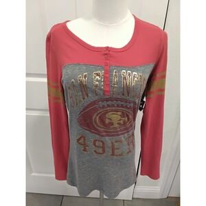 NFL Team Apparel San Francisco 49ers Womens Henley Long Sleeve Shirt Red Gray M